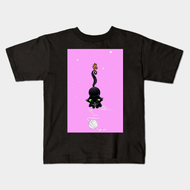 The Playful Cat Kids T-Shirt by hallieodom